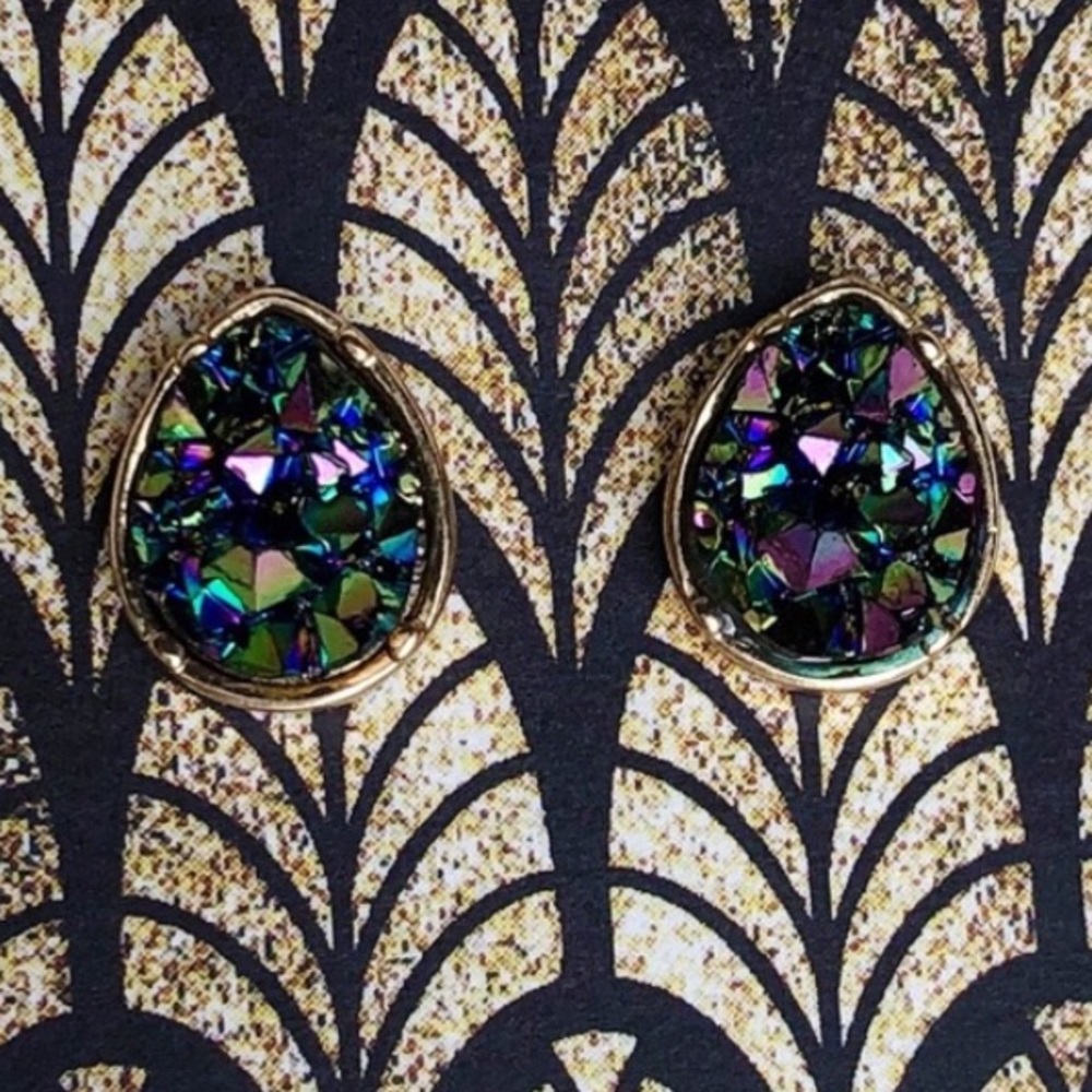 Blue & Gold druzy quartz teardrop earrings